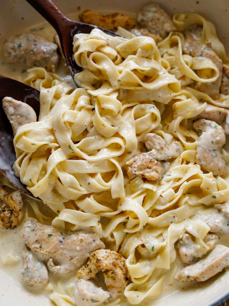 Chicken Alfredo with fettuccine pasta